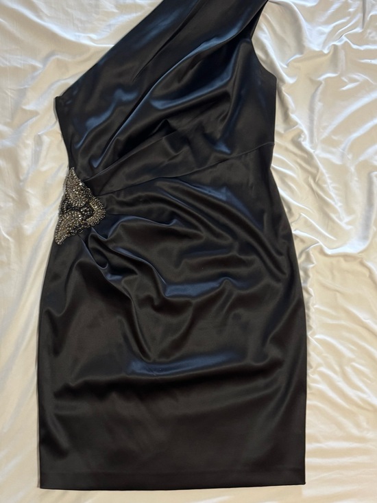 Eliza J Dresses & Skirts - Eliza J Black One-Shoulder Satin Dress with Beaded Accent